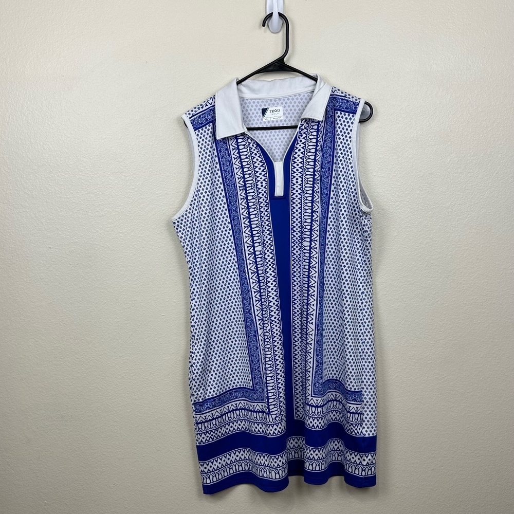 Izod Golf Blue and White Print Sleeveless Collared Dress, Size XL